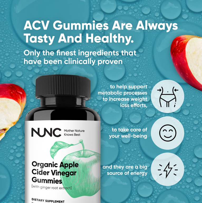 NUNC - Organic Apple Cider Vinegar Gummies - 1 Bottle.